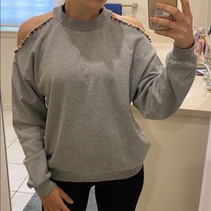 Honey punch cold shoulder Pom Pom pull over